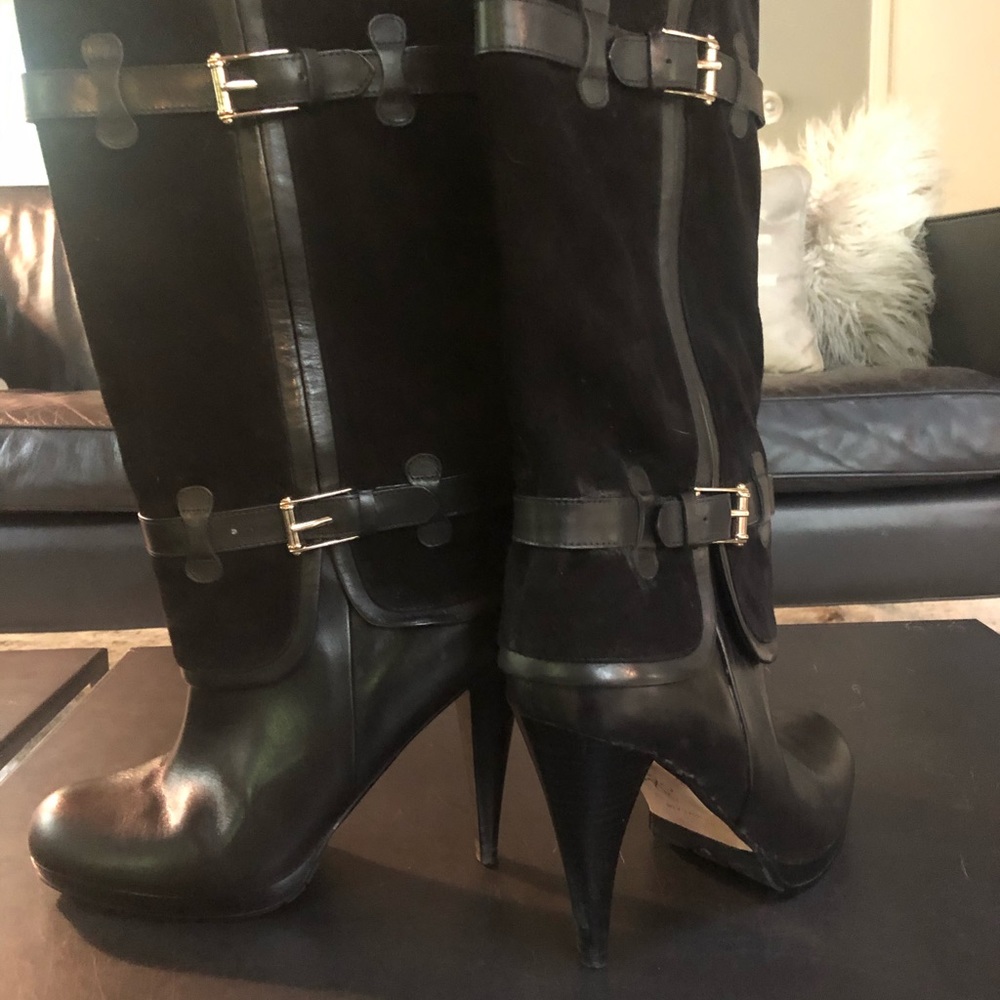 NWT Cole Haan black suede/leather buckle boots.